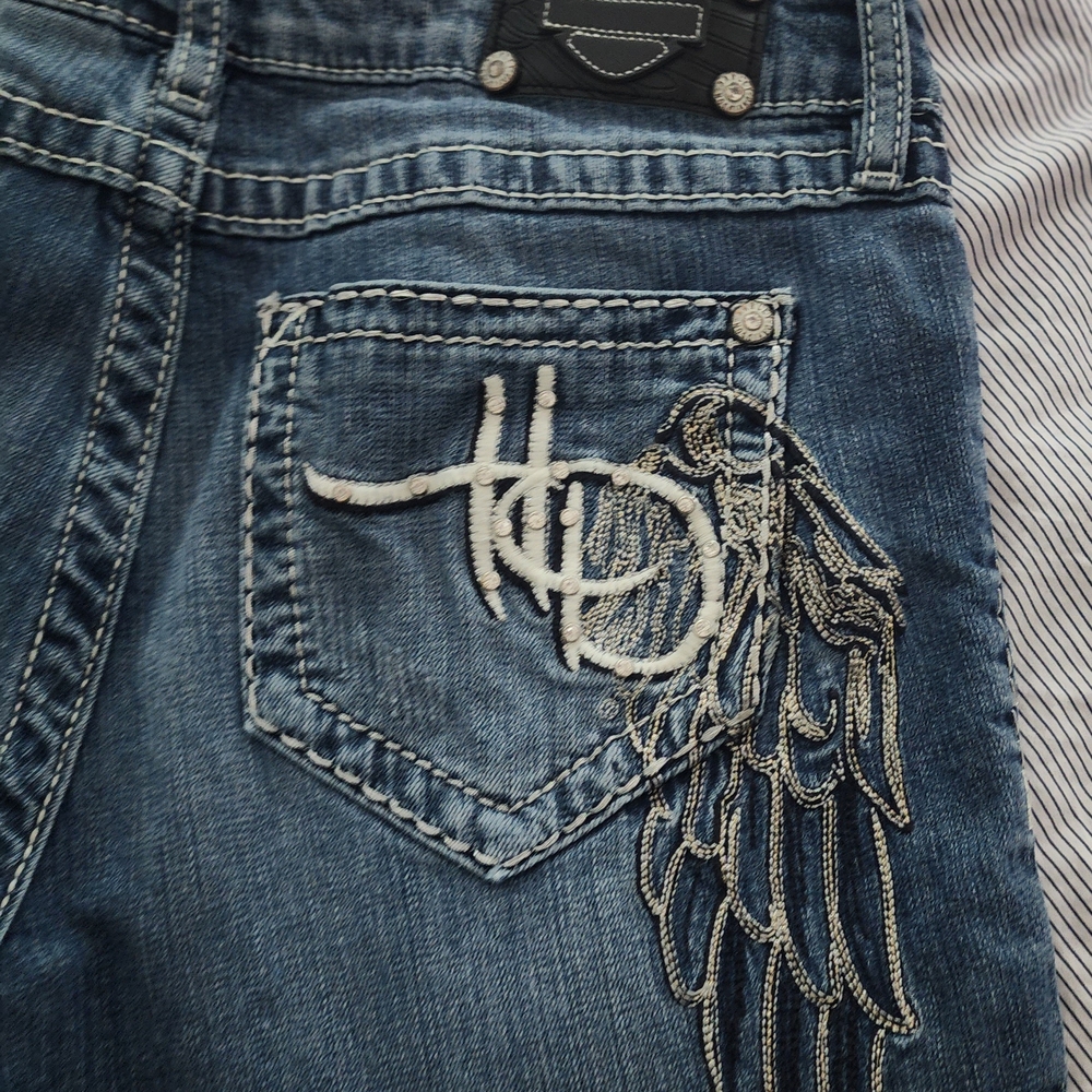 FLASH SALE.    Genuine Harley Davidson Blue Denim Jeans with Wing Embroidery